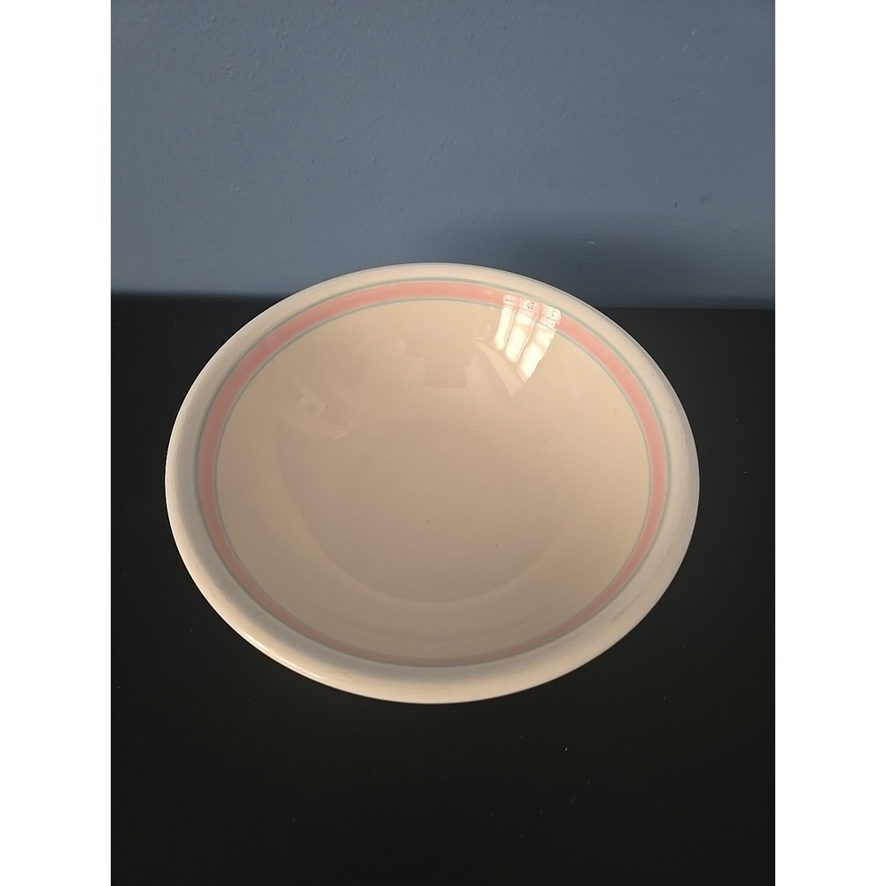 Epoch Montana Bowl Cream Beige Cereal Soup Bowls 6.5" Vintage Pink Blue Band
